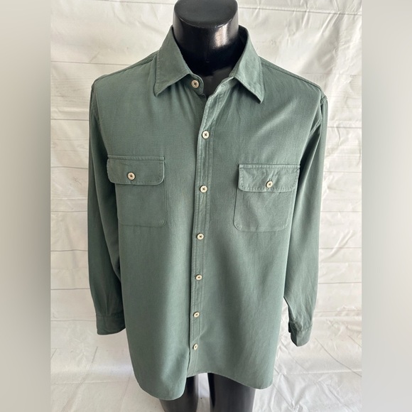 Nat Nast Shirt Men’s Large Green 70% Silk/30% Cotton Long Sleeve Button Up EUC - Picture 1 of 11